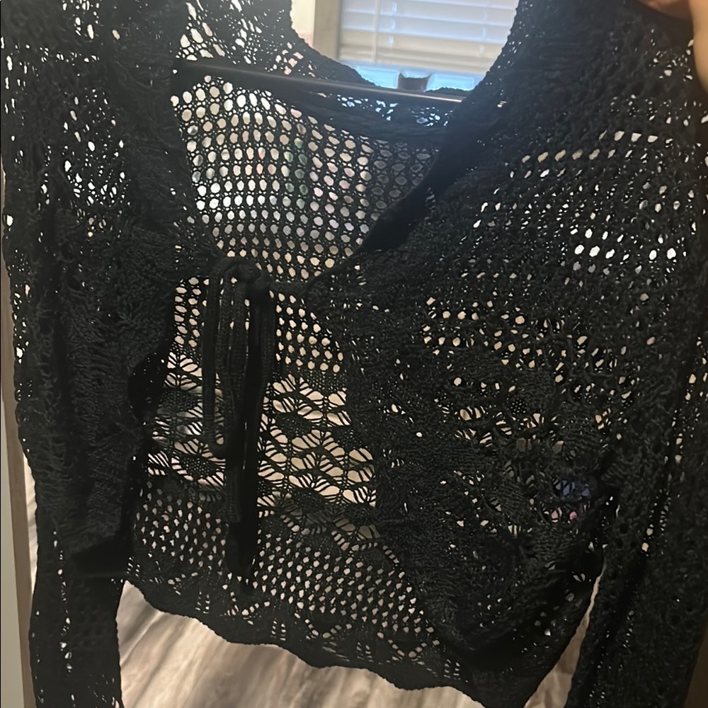 SHEIN Black Crochet Blouse